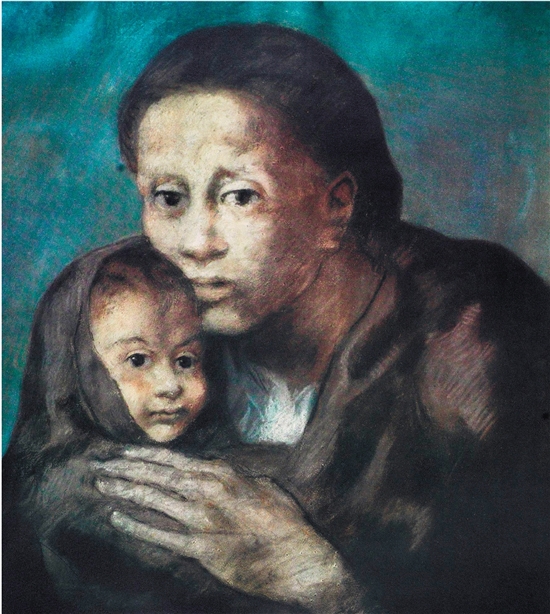 毕加索 巴塞罗那系列之母亲和围着头巾的小孩